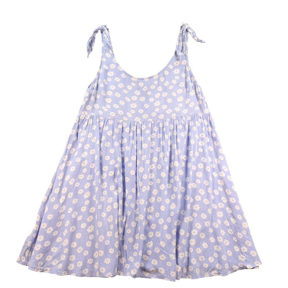 Forever 21 Dress Babydoll Floral Daisy Tie Strap M Blue Summer Mini